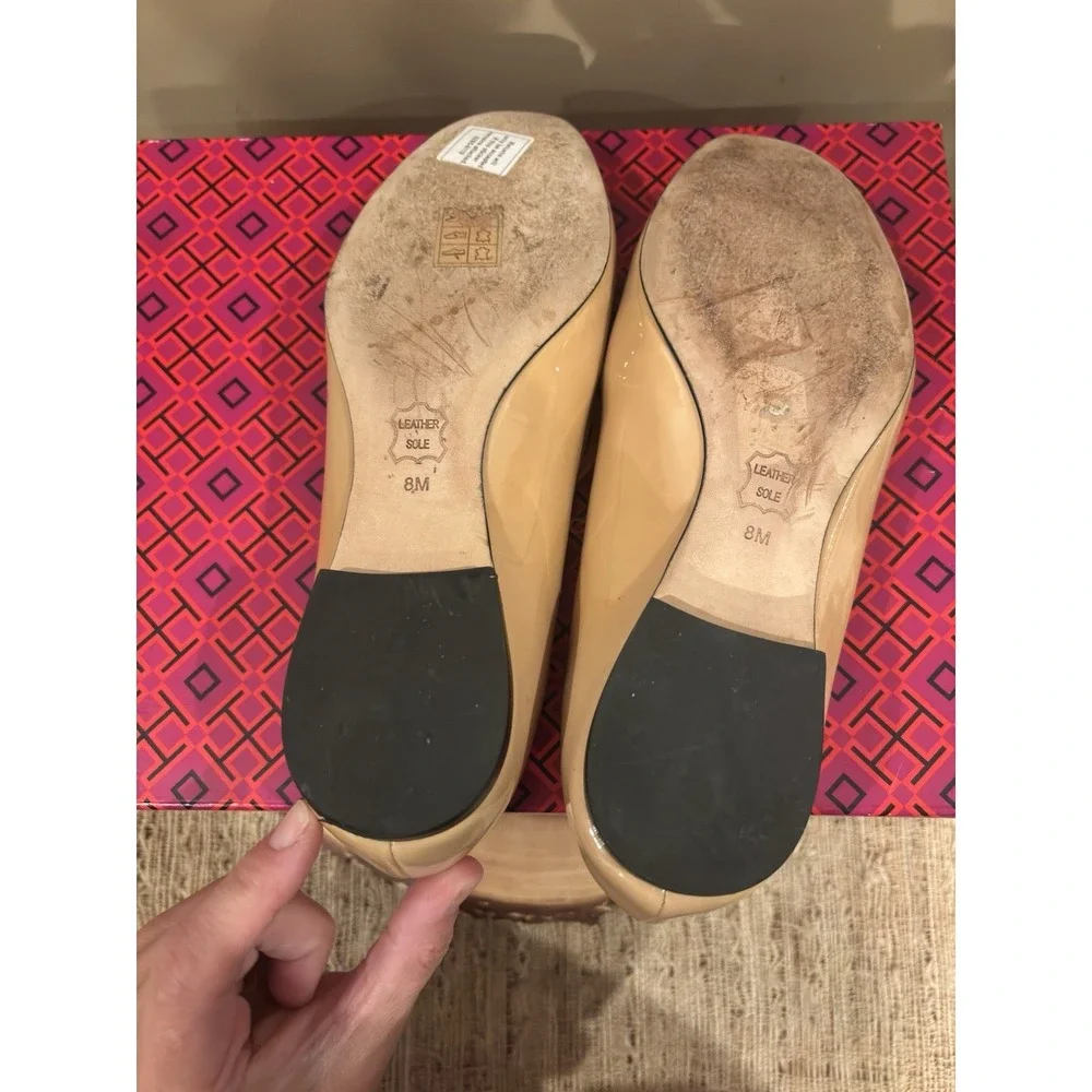 Tory Burch Raleigh Patent Leather Ballet Flats‎ BEIGE Size 8